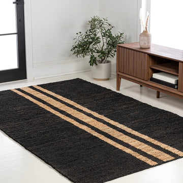 Olivier Rustic Beach House Wide Ticking Stripe Jute Area Rug